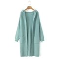 Gilet long à capuche vert menthe pour femme avec grandes poches et coupe décontractée chic - S / vert clair