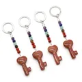 7 Chakra stone keychain featuring gold sandstone heart-key pendant and colorful beads - Gold Sand Stone (Synthetic)