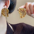 Orecchini a cuore leopardati con bordo dorato in un design irregolare alla moda - Cuore Irregolare con Bordo Oro e Stampa Leopardata (78#) / Oro-Giallo
