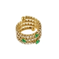 Anello a spirale dorato multistrato con zirconi bianchi e pietre ovali verdi - Aperto Regolabile / Anello in Zircone Verde