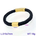 Men's double-layered braided leather bracelet in black with gold magnetic clasp - Black Gold Color Woven With Gold Decor (KB138685-KFC)