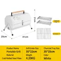 Portable white charcoal BBQ grill in hexagonal shape with wooden handle and tripod stand - Octagonal Grill [White] / Size 41x25x31cm