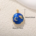 Golden locket with blue glitter enamel moon and stars design, size 24mm by 18mm - Gold Moon