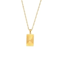 Golden stainless steel rectangle necklace with sunburst texture and wave chain - Striped Geometric Rectangular Pendant Necklace