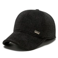 Gorra de béisbol de lana gris oscuro para hombre con orejeras y detalle de logotipo - Ajustable / Negro