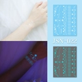 Luminous snowflake and lace temporary tattoo JSN-022 showing day and night glowing blue effects - JSN-022 (Luminous Snowflake Lace)