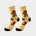 Ginger yellow Christmas socks with gingerbread man, skull and gift box patterns - Evil 07-Yellow Funny Gingerbread