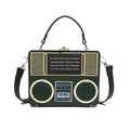 Vintage dark green radio-shaped acrylic crossbody bag with gold hardware detail - Dark Green