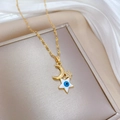 Luxurious gold stainless steel celestial necklace with moon, star and evil eye charms - Titanium Steel Chain Copper Micro-inlaid Pendant / Gold