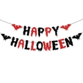 Glittering black and red Happy Halloween banner with bat silhouettes for party decoration - HAPPY HALLOWEEN Banner (L-00322-2) / Red & Black Glitter