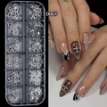 Ciondoli unghie a farfalla 3D argento in scatola a 12 griglie con effetto manicure - Stile Farfalla e Nastro (006#)
