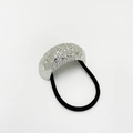 Silver metallic hair tie with textured hammered finish and black elastic band - U-Shaped Hammered / Silver