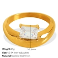 Minimalist gold irregular ring with a rectangular clear zircon in stainless steel - US 8# / Gold