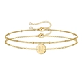 Bracelet double chaîne plaqué or avec un pendentif rond arborant la lettre N gravée dessus - Bracelet Double Couche Lettre N