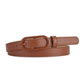Cinturón de piel sintética marrón con hebilla ovalada y costuras finas decorativas - Camel