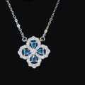 Elegant silver necklace featuring blue teardrop stones and white crystals in flower design - Xl-42 [aquamarine]