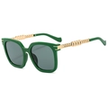 Fashion green oversized sunglasses with gold chain temples and grey UV400 lenses - Green Frame Dark Green Lens