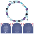 Detail of beaded bracelet with heart charm and three English message gift cards - Amethyst Bracelet