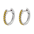 Detail of silver huggie earrings with yellow zircon and 14K gold hallmark engraving - Silver Yellow Stone