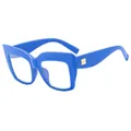 Chicke Oversize-Brille in leuchtendem Klein-Blau mit goldenen Metallscharnieren am Bügel - Blau