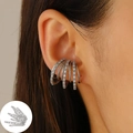 Mehrlagige Earcuff-Manschette in Silber mit Zirkonia-Besatz für Ohren ohne Ohrloch - Silber S607