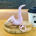 Cute pink saxophone shaped keychain accessory with a cartoon bear print for bags - Bear Style / Pink