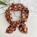 Vintage brick red cotton linen scarf with geometric pattern and delicate stitched edges - Square Orange Red