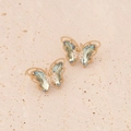 Macro view of butterfly earrings with light teal wings and micro-pave white zircons - Light Blue