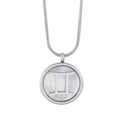 Silver stainless steel Gemini zodiac necklace with shell inlay on a sleek snake chain - Gemini