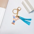 Letter Y alphabet keychain with blue floral patterns and sky blue suede tassel - Letter Y (With Tassel)