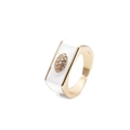 Detail of adjustable gold ring with white enamel finish and shimmering zircon inlay - Adjustable Open / White