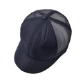 Detailed view of navy blue short brim mesh baseball cap with breathable fabric panels - Adjustable / Navy Blue