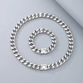Ensemble collier et bracelet gourmette en acier titane argenté poli avec fermoir pliant - 13mm Couleur Acier