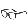 Classic black square anti-blue light glasses with silver studs on a white background - Glossy Black Frame