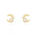Elegant gold celestial stud earrings featuring moon and star motifs with clear zircon stones - Star and Moon Stud Earrings / Gold