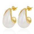 Elegant gold-toned stainless steel water drop stud earrings with white resin inlay - No.2 Dark White