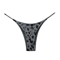 Low waist grey leopard print thong with double straps and cotton lining for women - Grey Leopard