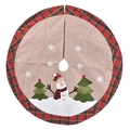 Classic beige linen Christmas tree skirt with plaid snowman and snowflake patterns - 108cm / Snowman