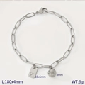 Bracelet à maillons trombones en acier argenté avec pendentif rectangulaire lettre Z - Style Initiale Z (KB205119-Z) / Argent