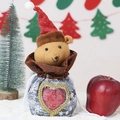 Christmas bear drawstring gift bag with grey snowflake pattern and clear heart window - Bear with Heart