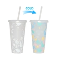 Cold-activated color-changing plastic cup with Easter bunny pattern and straw - 701-800ml / Easter (Hollow Rabbit)