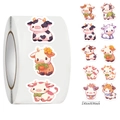 Detail view of 0.95 inch cute cartoon cow reward stickers for kids and gift packaging - Jjt034 Rainbow Calf (10 Images 500 Images/roll)