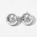 Silver stainless steel sphere stud earrings with inlaid round cubic zirconia stones - Silver With White CZ (PDE1884)