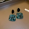 Vintage green acrylic geometric square drop earrings with gold oval accent for women - Silver Pin - Green Geometric Earrings