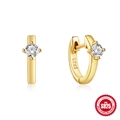 Gold plated 925 sterling silver hoop earrings with four-prong set round white zircon - Gold - Single Stone