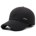 Men's winter baseball cap in dark brown wool fabric with fleece lining and ear flaps - Adjustable / Black