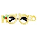 Golden glitter Christmas HOHOHO party glasses with red pompom and green leaf decor - Style 21 Gold HOHOHO Glitter