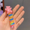 Cute pink bear hair clip with colorful rainbow spiral design for young girls - Pink Bear/Rainbow Spiral