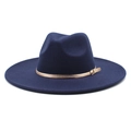 Classic dark blue wool fedora hat with a gold metal band on a white background - M (56-58cm) / Navy Blue
