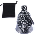 Silver skull motorcycle guardian bell with black velvet pouch for bikers - As Shown In The Picture (retro-colored Bell + Keychain + Velvet Bag)